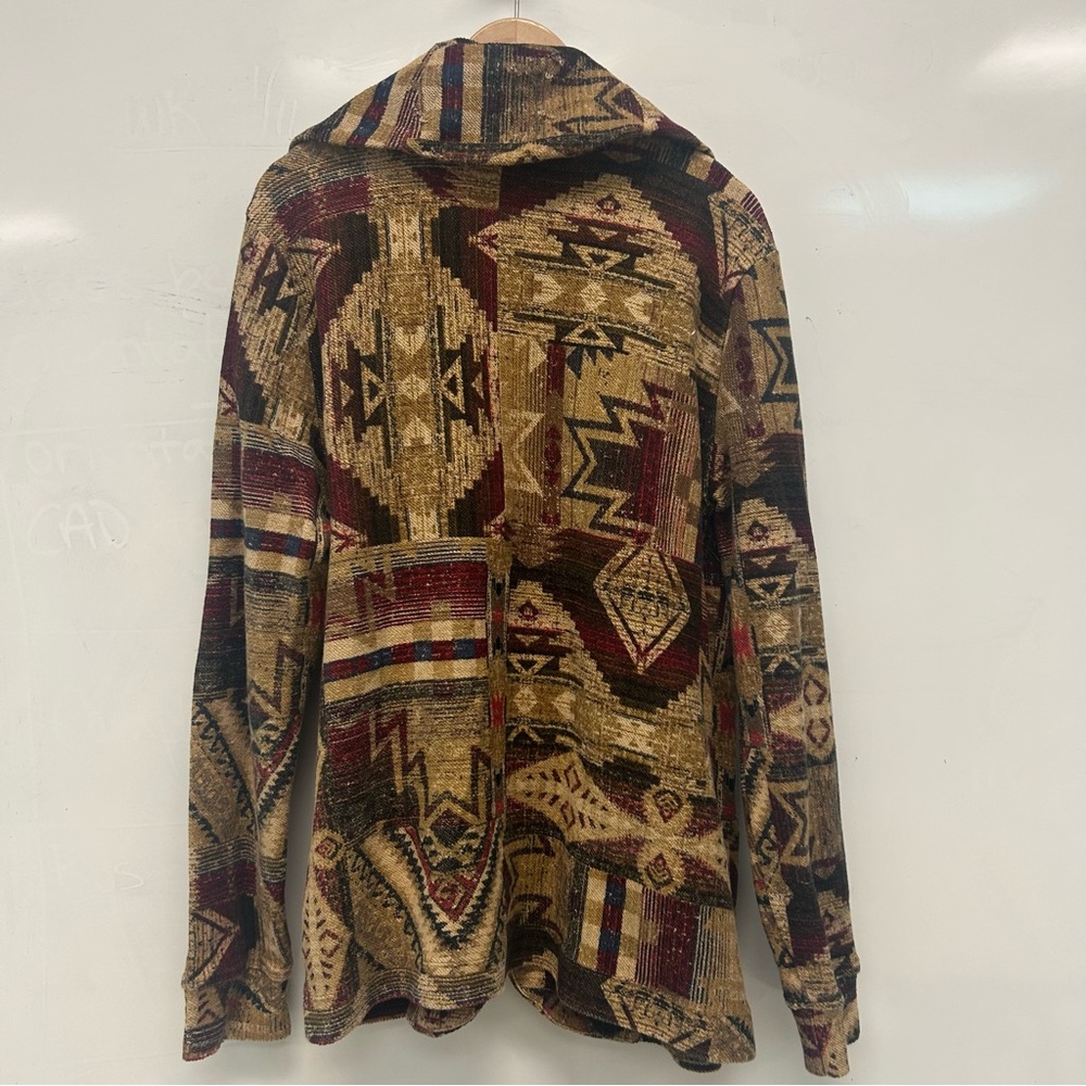 Lauren Ralph Lauren southwest Aztec print leather toggle blazer cardigan L - Picture 3 of 9